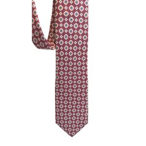 Liberty of London Men's Silk Tie Burgundy‎ Diamond Geometric Pattern 56"L 3.25;W